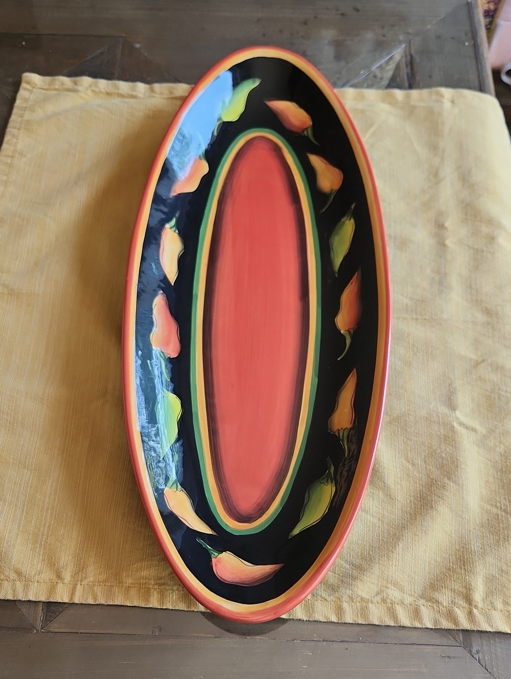 Clay Art Handpainted Southwestern Jalepeno Pattern Oval Serving Platter Mexican